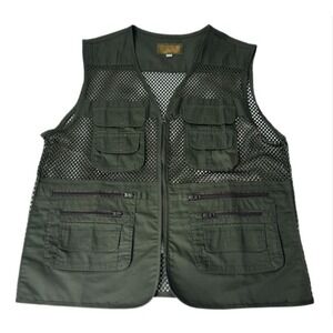 SAN YOU Fishing Vest Mesh Men's Olive Green XL Gilet Safari Utility Pockets